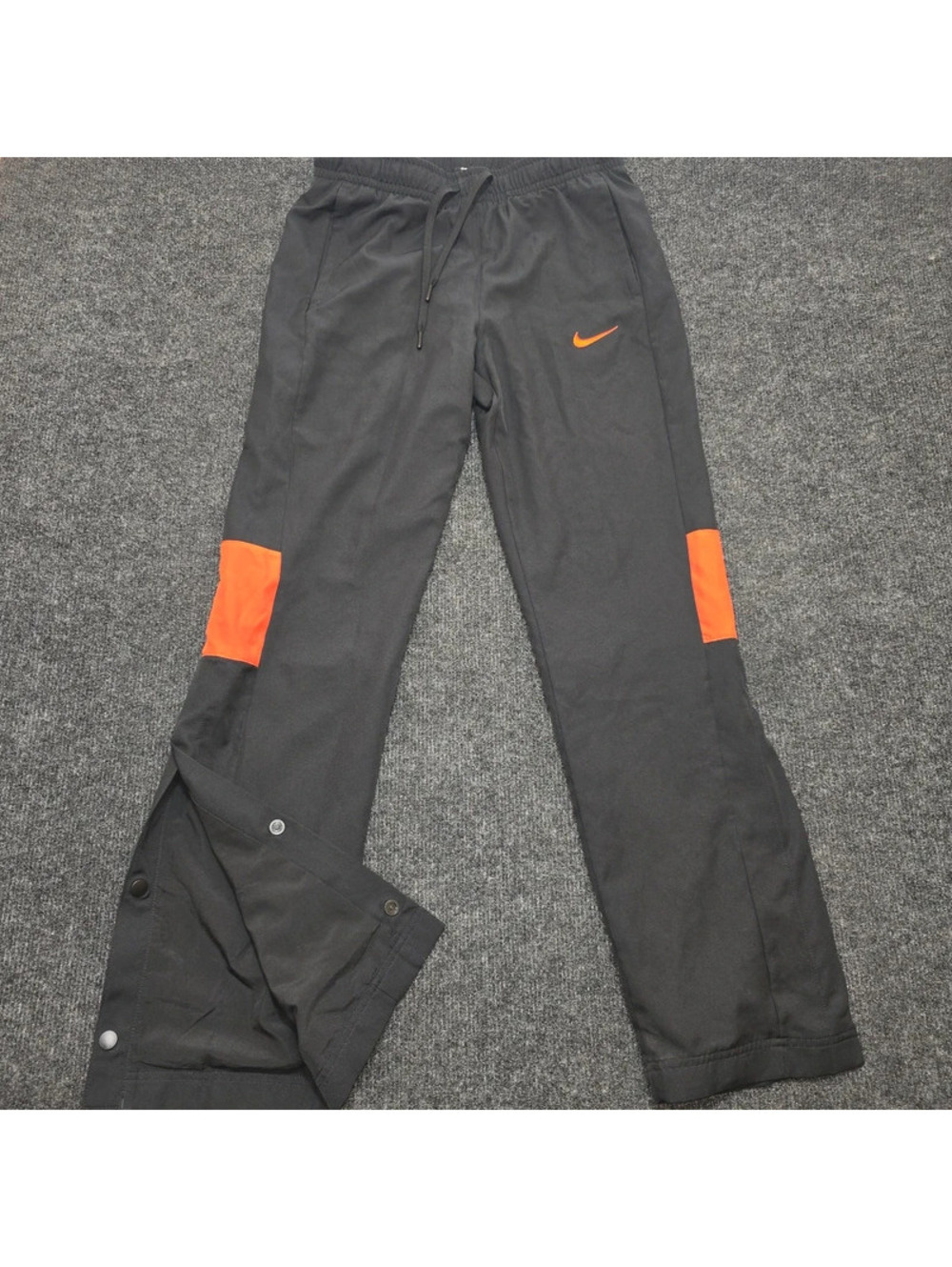 VTG Nike Tear Away Track Pants Grey Orange Swoosh Snap Button Baggy Y2K S